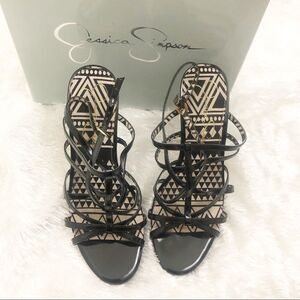 Jesica Simpson black strap heels sandals size 9B.